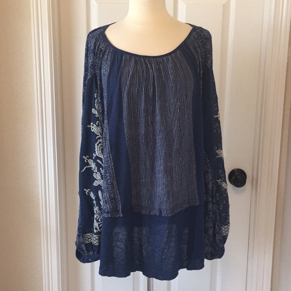 Free People Navy Boho Tunic Blouse Sz Large NWT